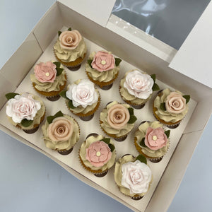 Roses and Daisies Sugar Flower Cupcake Gift Box Vanilla Pod Bakery 24x Cupcakes 