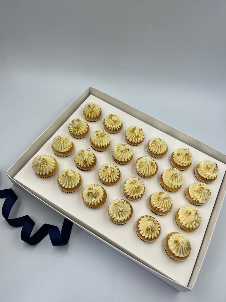 24x Bite Size Buttercream Cupcakes with 24ct Gold Leaf Vanilla Pod Bakery 