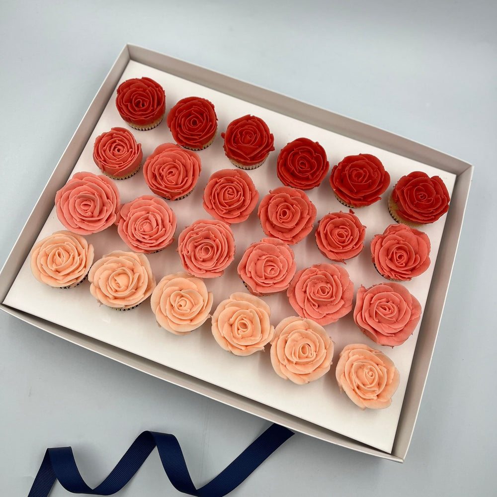 24x Bite Size Buttercream Ombre Roses Cupcake Gift Box Cupcakes Vanilla Pod Bakery 