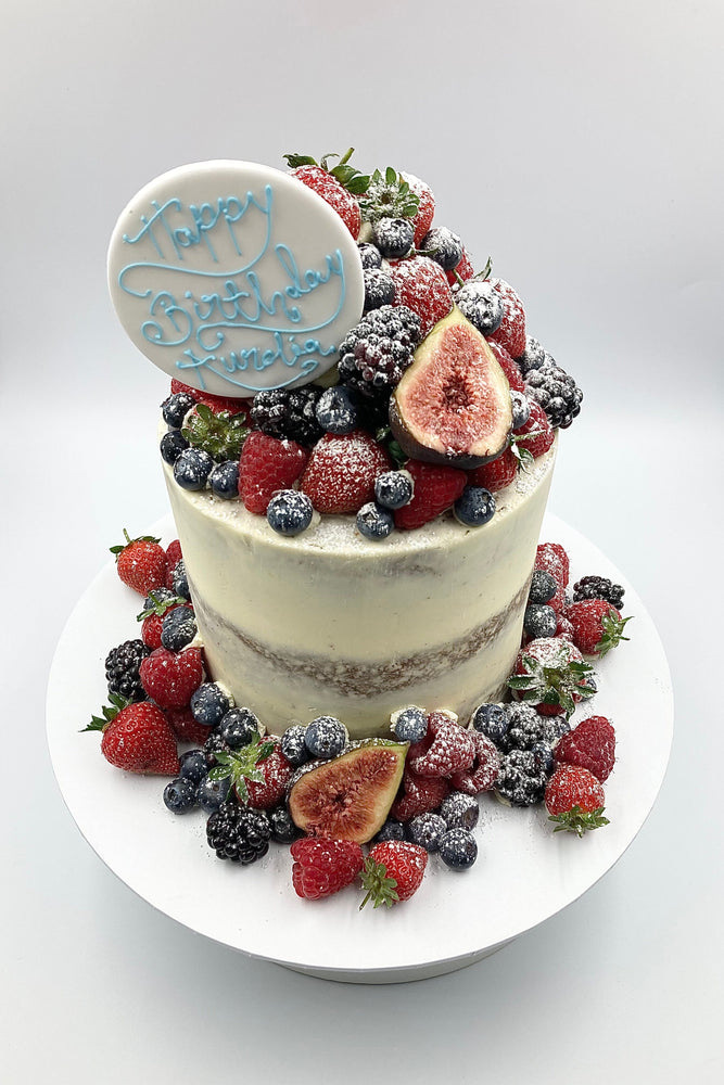 Semi Naked Cake with an Abundance of Fresh Fruit - Available as standard, vegan or gluten free Vanilla Pod Bakery 