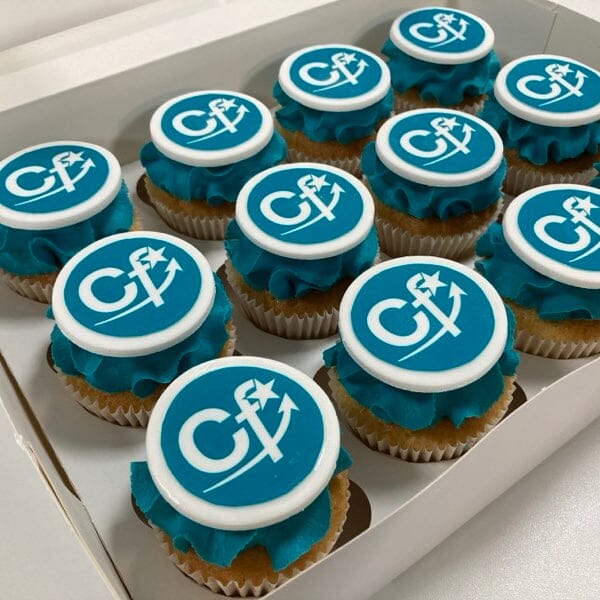 Edible Printed Image / Logo Cupcakes - Perfect for corporate celebrations Cupcakes Vanilla Pod Bakery Box of 6 