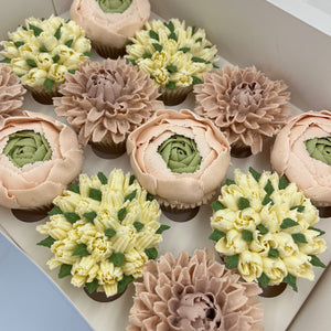 Tulips, Dahlia & Ranunculus Buttercream Cupcake Gift Box Vanilla Pod Bakery 