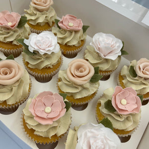 Roses and Daisies Sugar Flower Cupcake Gift Box Vanilla Pod Bakery 