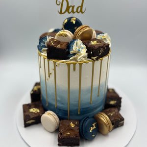 Ombre Buttercream Chocolate Brownies and Macaron Gold Drip Cake Cakes & Dessert Bars Vanilla Pod Bakery 7" Round x Standard Height - to feed 15 -30 portions (Cake size shown in image) 