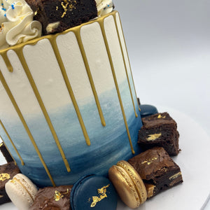 Ombre Buttercream Chocolate Brownies and Macaron Gold Drip Cake Cakes & Dessert Bars Vanilla Pod Bakery 