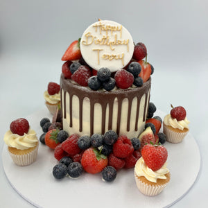 Semi Naked Cake with an Abundance of Fresh Fruit Cakes & Dessert Bars Vanilla Pod Bakery 5" Round to feed 7 - 15 portions - shallow height 