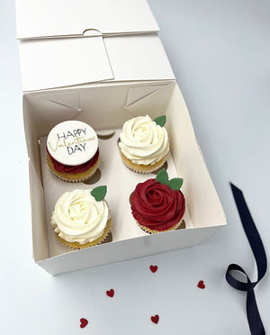 Red & White Roses - Cupcake Gift Box Cupcakes Vanilla Pod Bakery Box of 4 