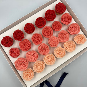 
            
                Load image into Gallery viewer, 24x Bite Size Buttercream Ombre Roses Cupcake Gift Box Cupcakes Vanilla Pod Bakery 
            
        