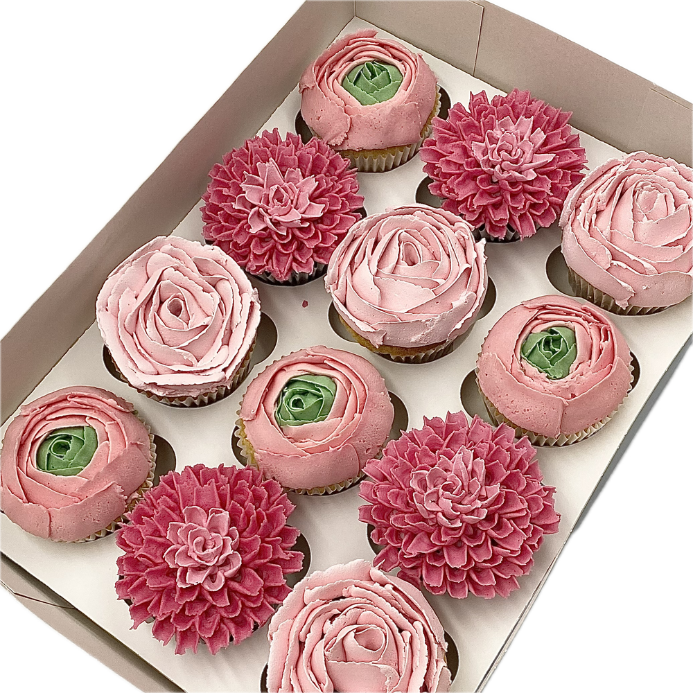 Dahlia, Rose & Ranunculus Buttercream Cupcakes Vanilla Pod Bakery 
