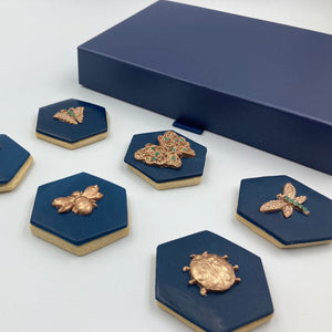 
            
                Load image into Gallery viewer, Gold &amp;amp; Navy Themed Hand Iced Biscuits - Medium Box Vanilla Pod Bakery 
            
        