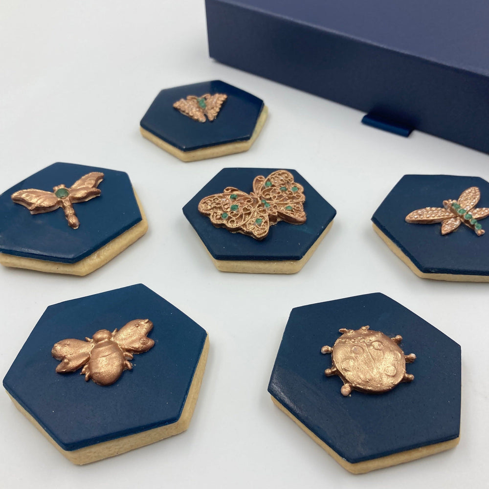 
            
                Load image into Gallery viewer, Gold &amp;amp; Navy Themed Hand Iced Biscuits - Medium Box Vanilla Pod Bakery 
            
        