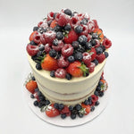 Semi Naked Cake with an Abundance of Fresh Fruit - Available as standard, vegan or gluten free Vanilla Pod Bakery 7" Round to feed 15 -30 portions (cake size in main image) 