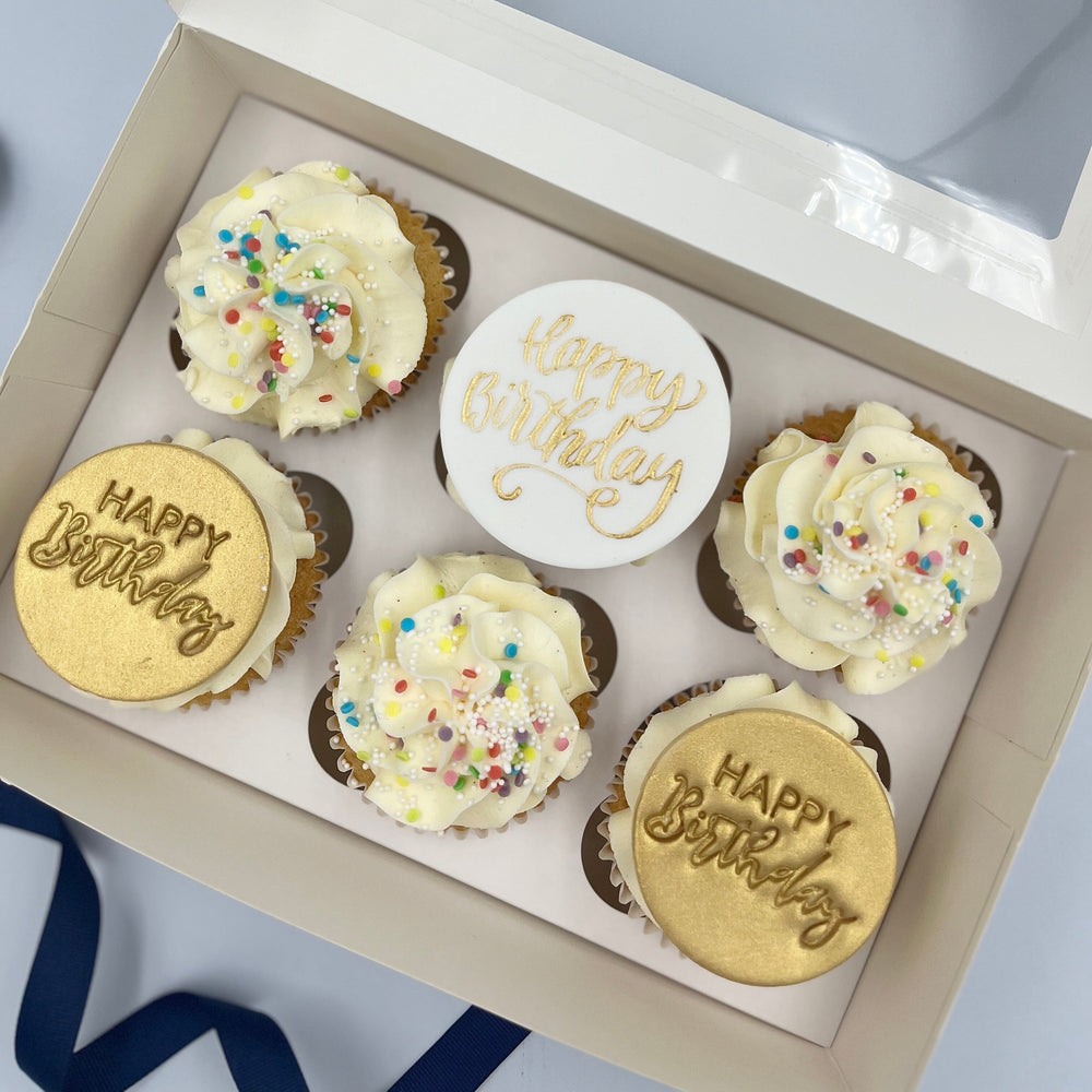 
            
                Load image into Gallery viewer, Happy Birthday Cupcake Selection Gift Box Cupcakes Vanilla Pod Bakery 
            
        