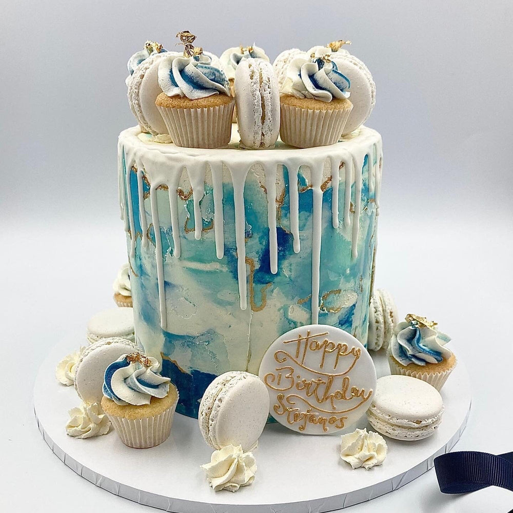 
            
                Load image into Gallery viewer, Macarons &amp;amp; Cupcakes Textured Buttercream Cake Vanilla Pod Bakery 7&amp;quot; Round to feed 15 -30 portions (Cake size shown in image) 
            
        