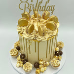 Gold Drip Cake Birthday Cake Vanilla Pod Bakery 7" Round to feed 15 -30 portions (Cake size shown in image) 