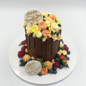Chocolate, Fresh Fruit & Floral Cake Cakes & Dessert Bars Vanilla Pod Bakery 7" Round to feed 15 -30 portions (cake in image) 