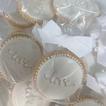 White 'Love' Hand Iced Biscuits - Wedding Favours Biscuits Vanilla Pod Bakery 