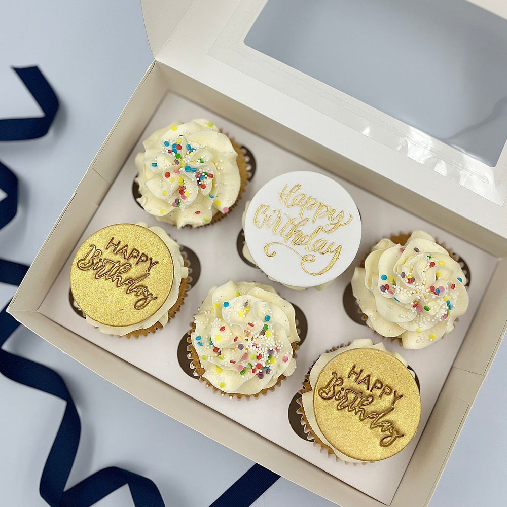 
            
                Load image into Gallery viewer, Happy Birthday Cupcake Selection Gift Box Cupcakes Vanilla Pod Bakery 
            
        