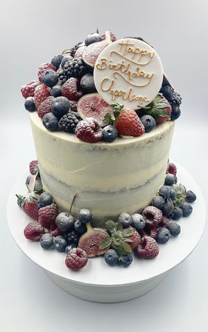 Semi Naked Cake with an Abundance of Fresh Fruit - Available as standard, vegan or gluten free Vanilla Pod Bakery 