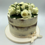 Semi Naked Cake with Fresh White Roses Vanilla Pod Bakery 5" Round to feed 7 -15 portions 